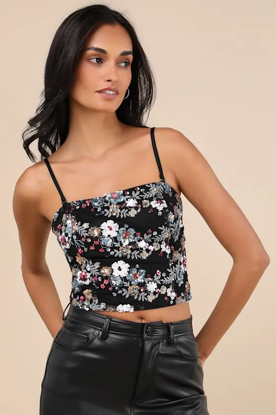 Noteworthy Glitter Black Multi Sequin Crop Top sold by Lulus