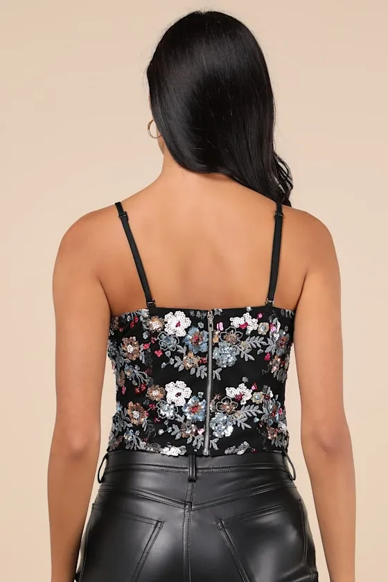 Noteworthy Glitter Black Multi Sequin Crop Top sold by Lulus product image thumbnail 2