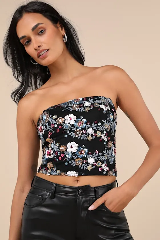 Noteworthy Glitter Black Multi Sequin Crop Top sold by Lulus product image thumbnail 4