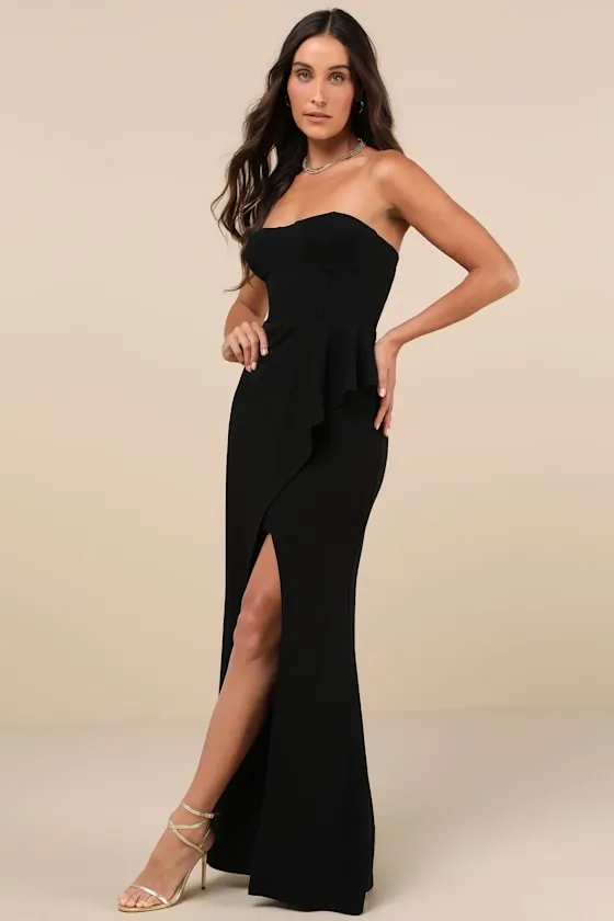 Stunning Splendor Black Bustier Tulip Maxi Dress sold by Lulus product image thumbnail 4