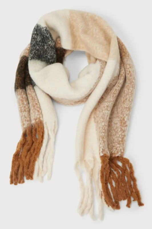 Cozy Addition Brown Multi Marled Plaid Fringe Oversized Scarf sold by Lulus