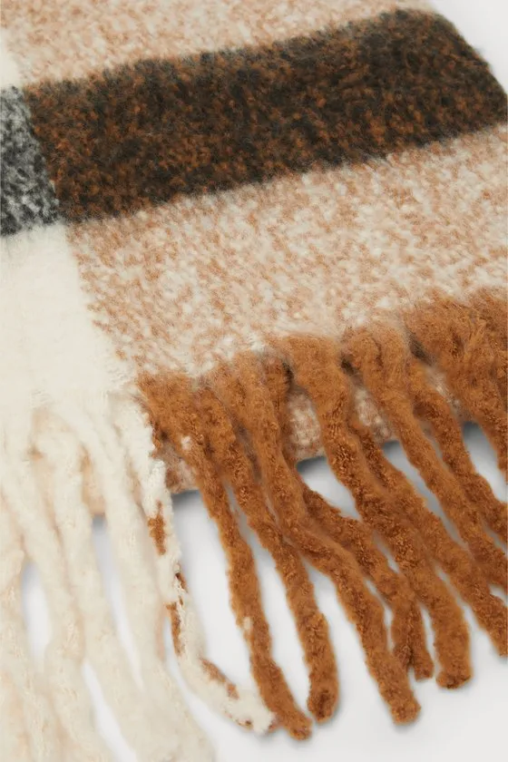Cozy Addition Brown Multi Marled Plaid Fringe Oversized Scarf sold by Lulus product image thumbnail 2
