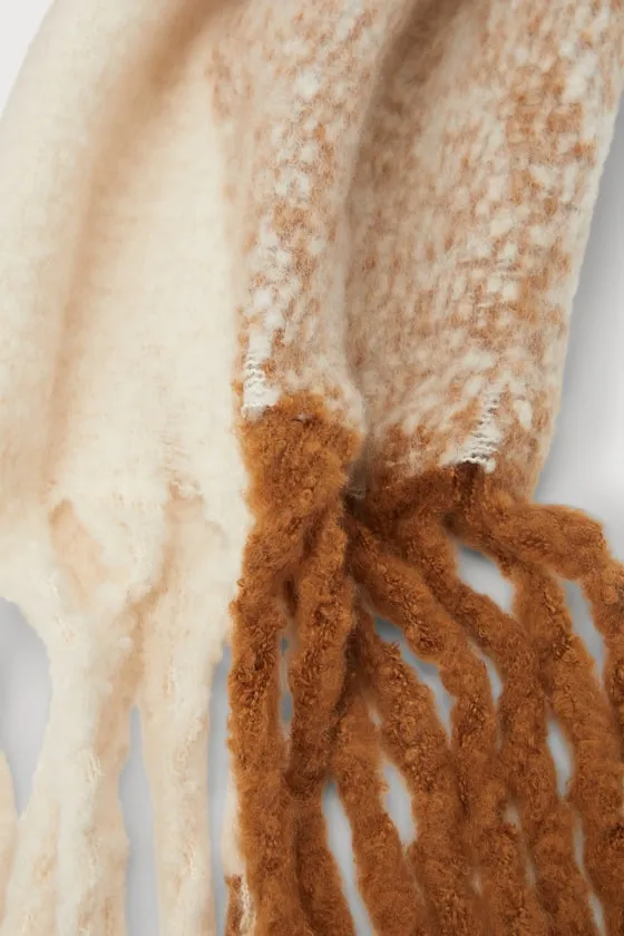 Cozy Addition Brown Multi Marled Plaid Fringe Oversized Scarf sold by Lulus product image thumbnail 3