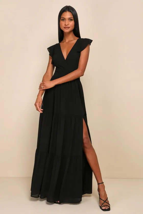 Charming Success Black Tiered Lace-Up Backless Maxi Dress sold by Lulus