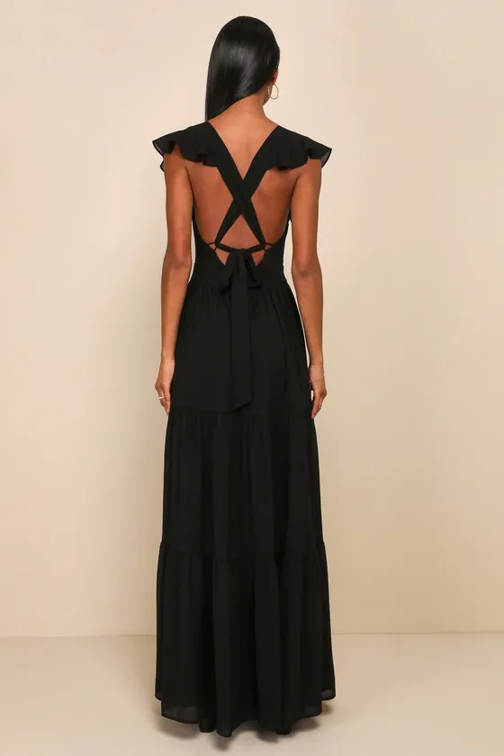 Charming Success Black Tiered Lace-Up Backless Maxi Dress sold by Lulus product image thumbnail 2