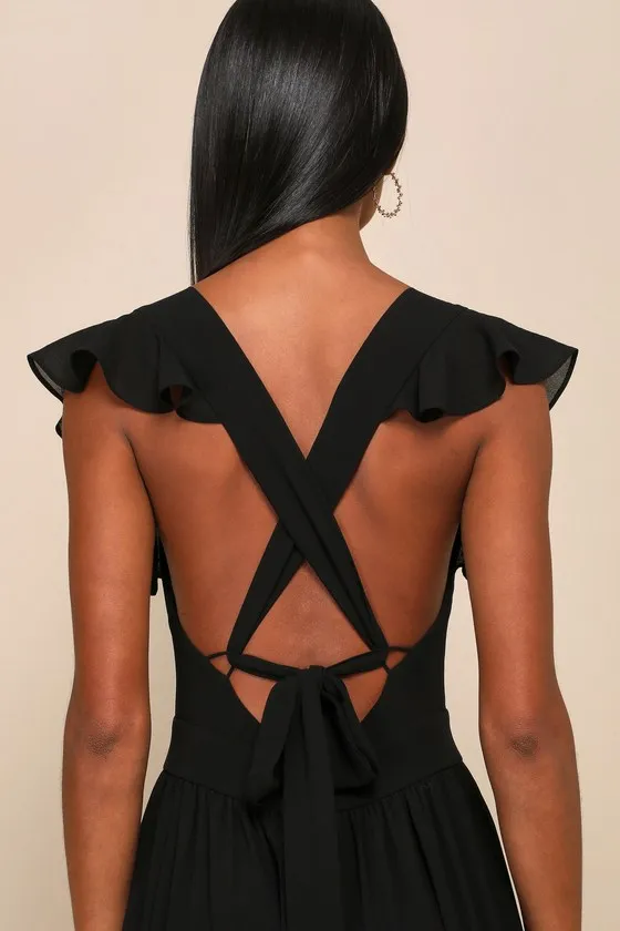 Charming Success Black Tiered Lace-Up Backless Maxi Dress sold by Lulus product image thumbnail 4