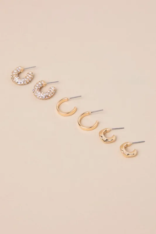 Stunning Collection Gold Rhinestone Hoop Earring Set sold by Lulus