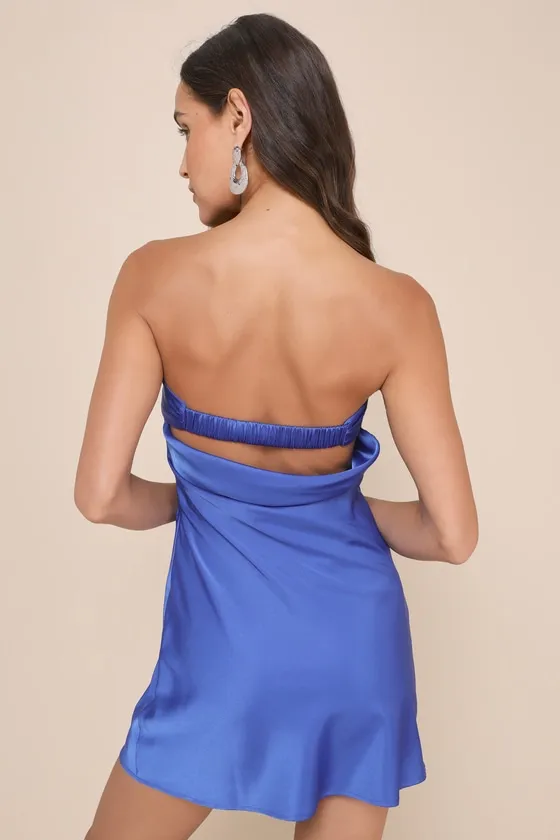 Exquisite Approach Blue Satin Strapless Cowl Back Mini Dress sold by Lulus product image thumbnail 2