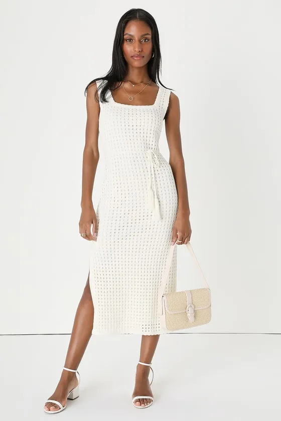 Sunshine Babe Ivory Knit Midi Sweater Dress sold by Lulus