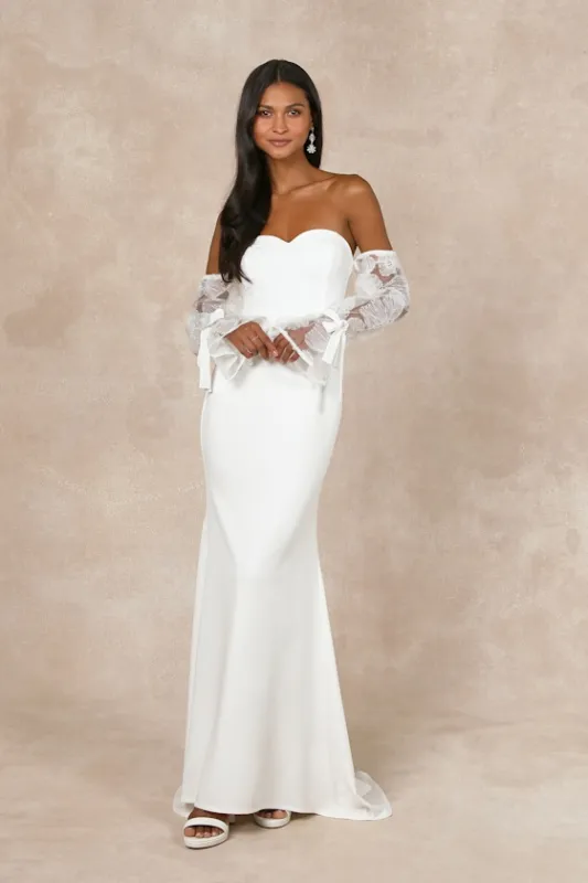 Everlasting Desire White Mesh Pearl Off-the-Shoulder Maxi Dress sold by Lulus