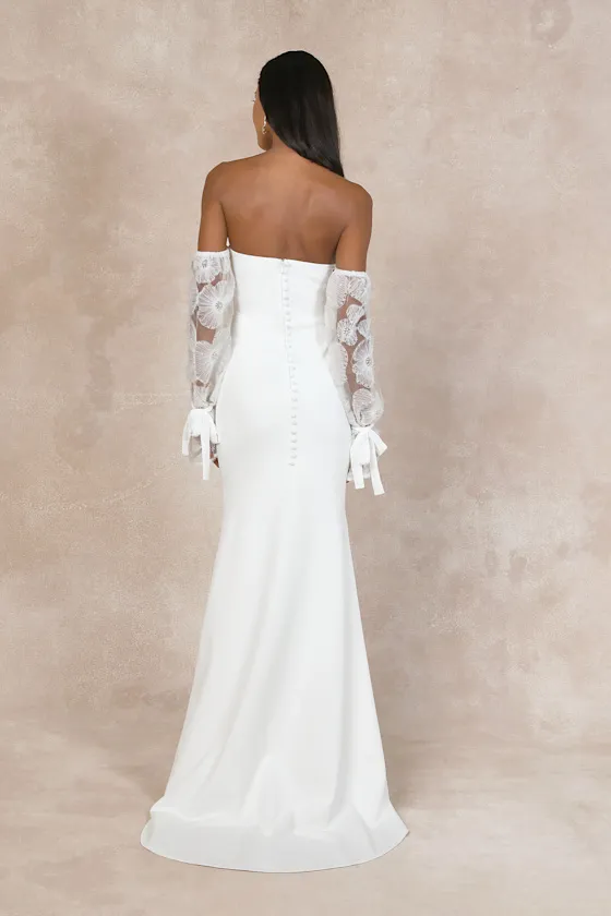 Everlasting Desire White Mesh Pearl Off-the-Shoulder Maxi Dress sold by Lulus product image thumbnail 2