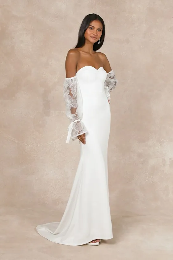Everlasting Desire White Mesh Pearl Off-the-Shoulder Maxi Dress sold by Lulus product image thumbnail 3