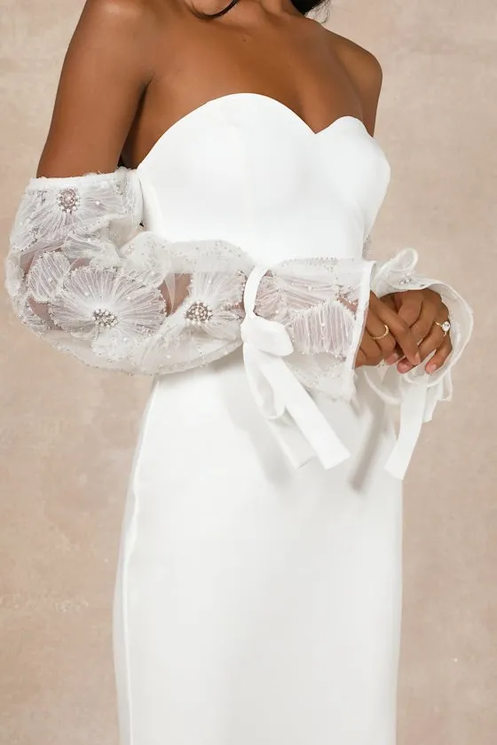 Everlasting Desire White Mesh Pearl Off-the-Shoulder Maxi Dress sold by Lulus product image thumbnail 4