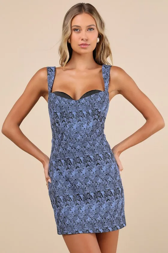 Sophisticated Celebration Dark Blue Jacquard Floral Mini Dress sold by Lulus product image thumbnail 2