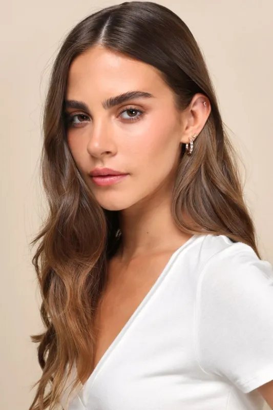 Subtly Chic Gold Rhinestone Clicker Hoop Earrings sold by Lulus