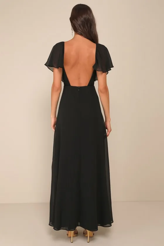 Stunning Demeanor Black Flutter Sleeve Backless Maxi Dress sold by Lulus product image thumbnail 2
