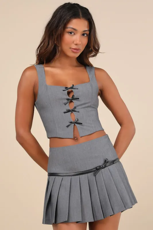 Agnes Charcoal Grey Pleated Mini Skirt sold by Lulus