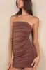 Exemplary Charm Brown Strapless Ruched Bodycon Mini Dress sold by Lulus