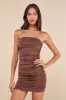 Exemplary Charm Brown Strapless Ruched Bodycon Mini Dress sold by Lulus