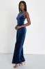 Exceptional Presence Blue Velvet Sleeveless Wide-Leg Jumpsuit sold by Lulus