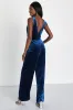 Exceptional Presence Blue Velvet Sleeveless Wide-Leg Jumpsuit sold by Lulus
