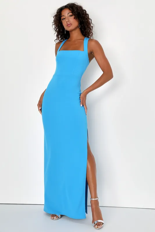 Glamorous Dedication Blue Sleeveless Column Maxi Dress sold by Lulus