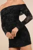 Perfect Act Black Velvet Burnout Off-the-Shoulder Mini Dress sold by Lulus