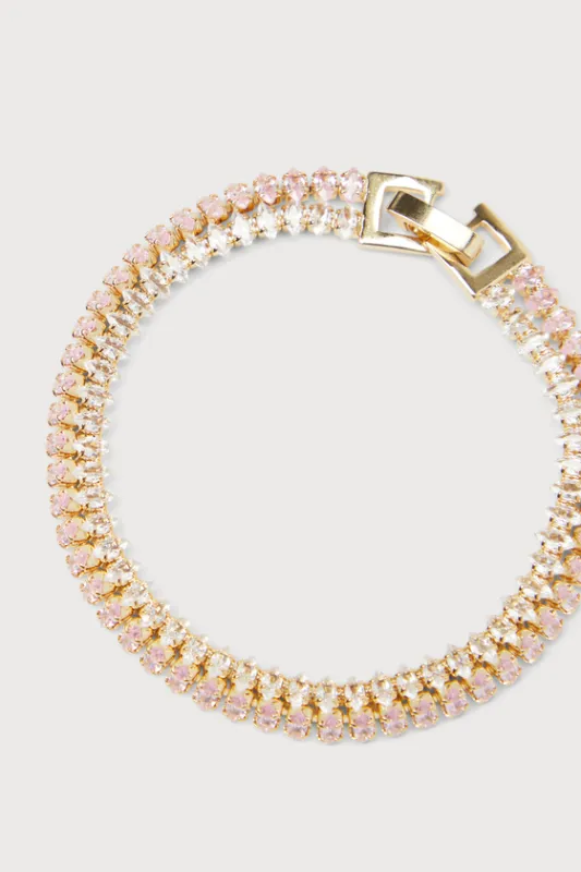 Delightful Glitter Gold and Pink Two Strand Rhinestone Bracelet sold by Lulus