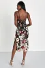 Thriving Energy Black 3D Floral Embroidered Lace-Up Midi Dress sold by Lulus