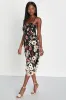 Thriving Energy Black 3D Floral Embroidered Lace-Up Midi Dress sold by Lulus