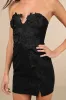 Luxe Romantic Black 3D Floral Applique Strapless Mini Dress sold by Lulus