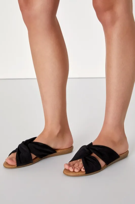 Santana Black Suede Slide Sandals sold by Lulus