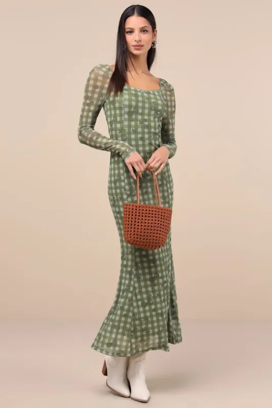 Total Cuteness Green Gingham Mesh Midi Dress sold by Lulus