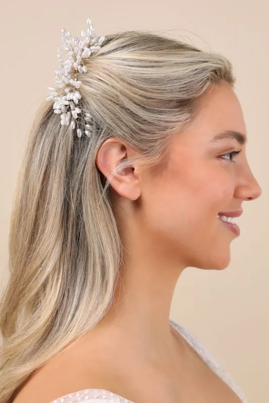 Luminous Poise Gold and Ivory Pearl Beaded Hair Comb sold by Lulus