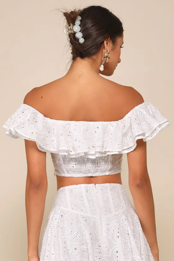Lovely Season Ivory Eyelet Embroidered Off-the-Shoulder Crop Top sold by Lulus product image thumbnail 2