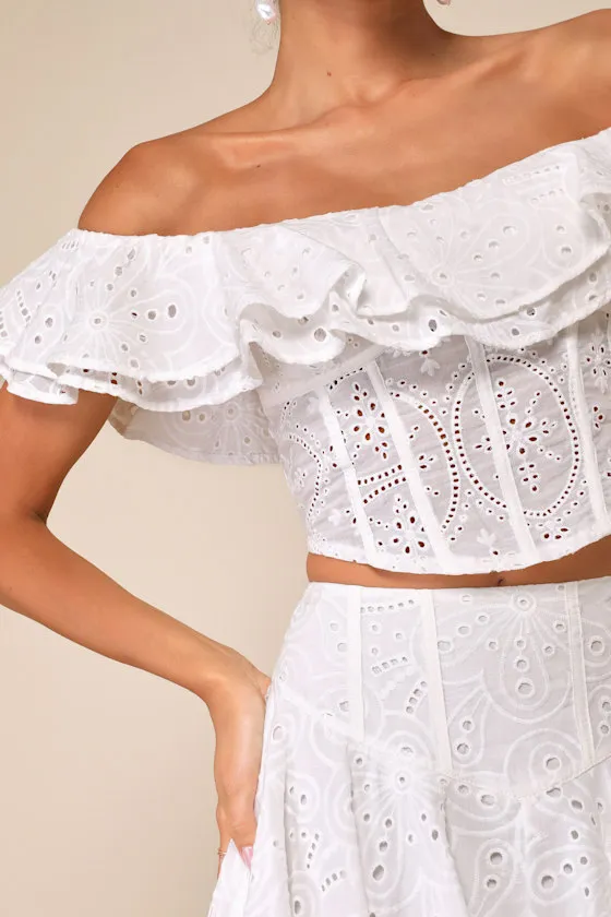 Lovely Season Ivory Eyelet Embroidered Off-the-Shoulder Crop Top sold by Lulus product image thumbnail 4