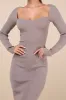 Fall Feelings Heather Light Brown Ribbed Bodycon Midi Dress sold by Lulus
