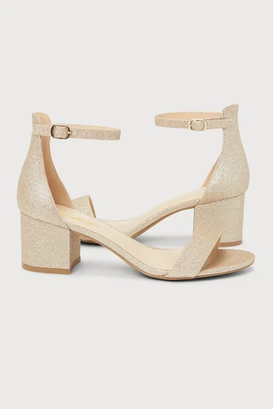 Harper Champagne Glitter Ankle Strap Heels sold by Lulus product image thumbnail 3