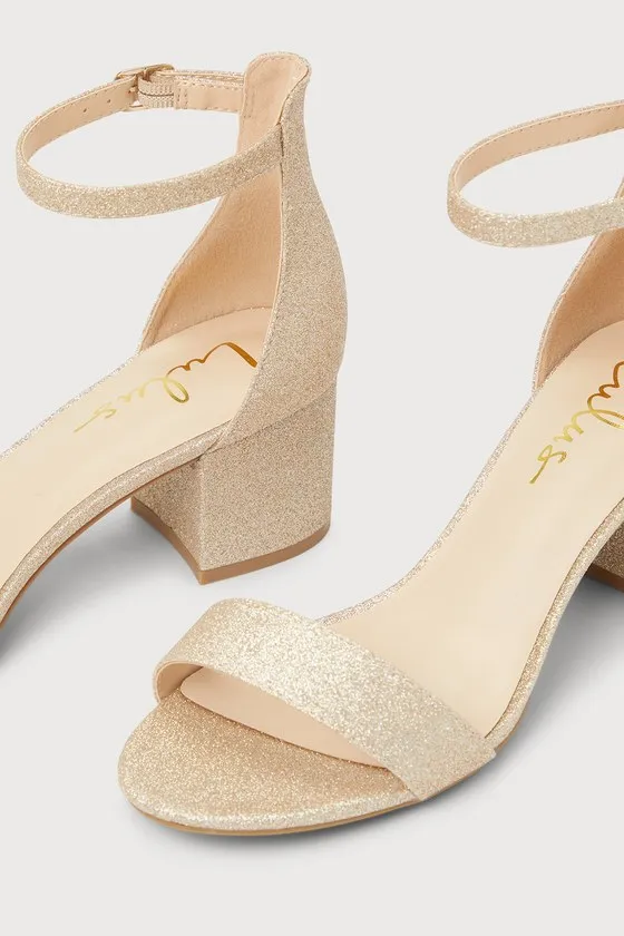 Harper Champagne Glitter Ankle Strap Heels sold by Lulus product image thumbnail 4