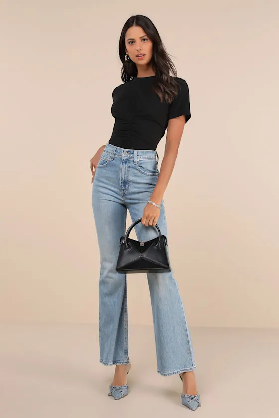 Simply a Vibe Black Ruched Short Sleeve Crew Neck Top sold by Lulus product image thumbnail 2