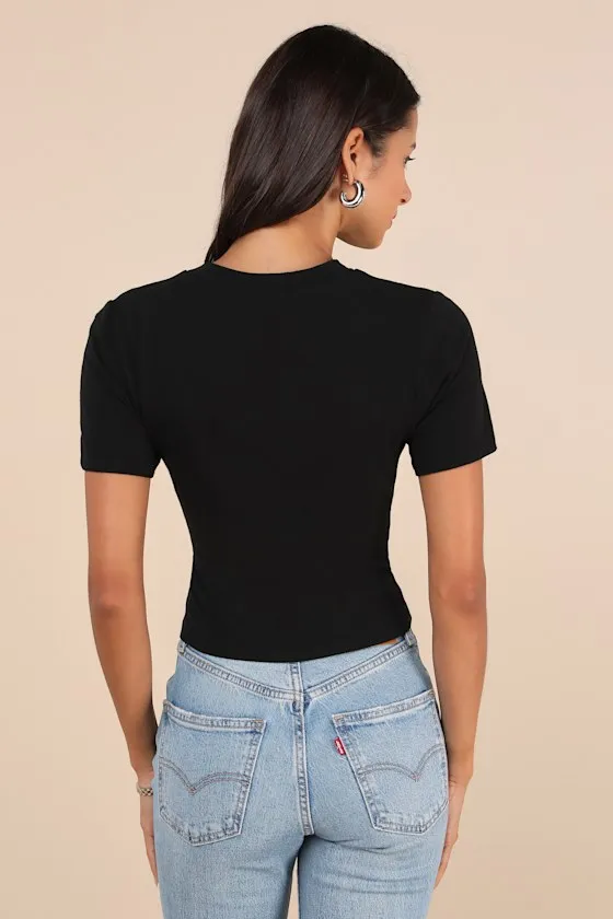 Simply a Vibe Black Ruched Short Sleeve Crew Neck Top sold by Lulus product image thumbnail 3