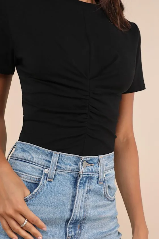 Simply a Vibe Black Ruched Short Sleeve Crew Neck Top sold by Lulus product image thumbnail 4