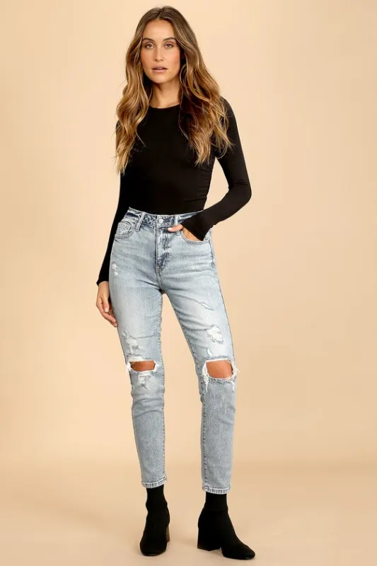 Tobi Distressed Light Wash Denim High-Waisted Jeans sold by Lulus