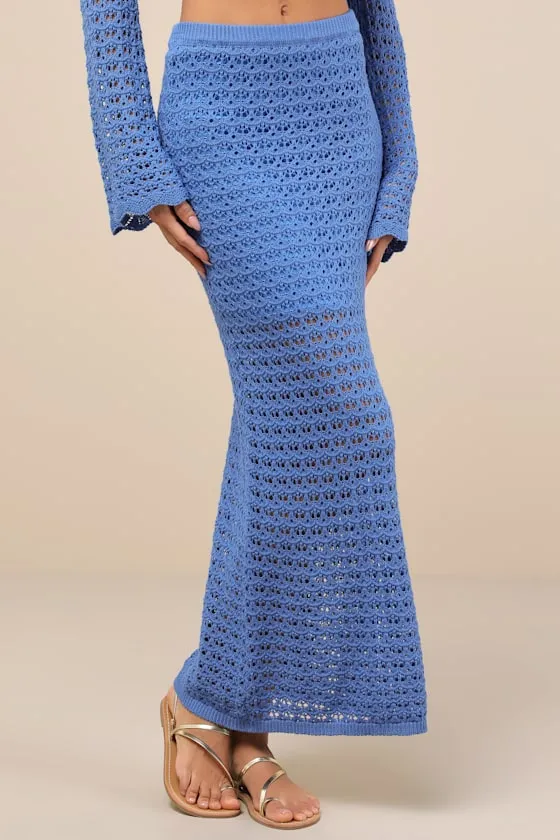 Serene Aesthetic Blue Crochet Knit Midi Skirt sold by Lulus product image thumbnail 2