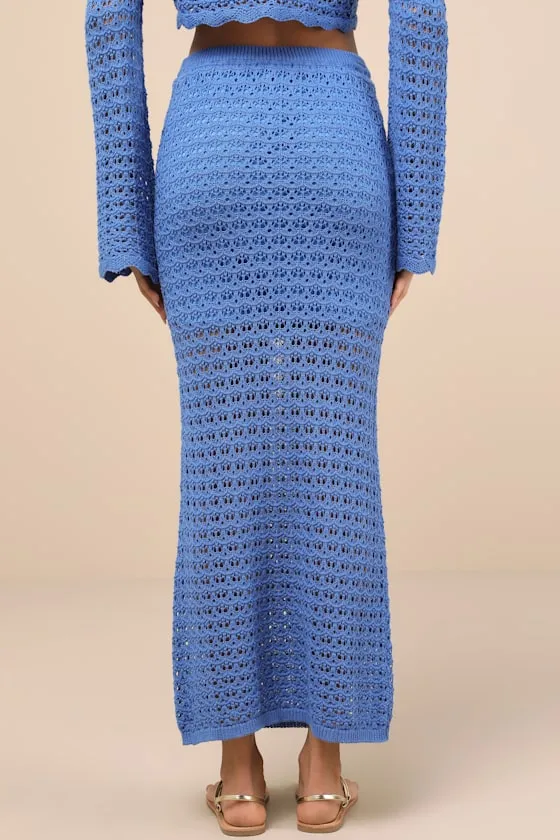 Serene Aesthetic Blue Crochet Knit Midi Skirt sold by Lulus product image thumbnail 3