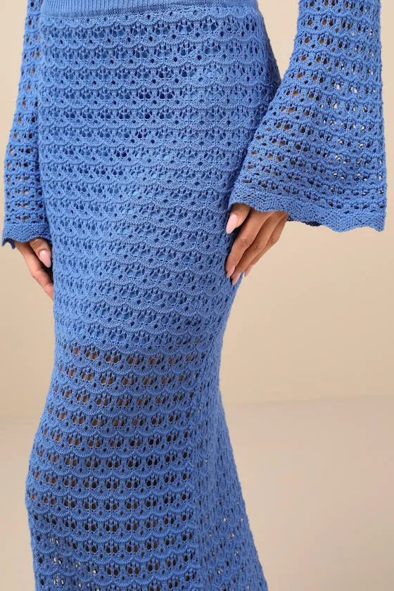 Serene Aesthetic Blue Crochet Knit Midi Skirt sold by Lulus product image thumbnail 4