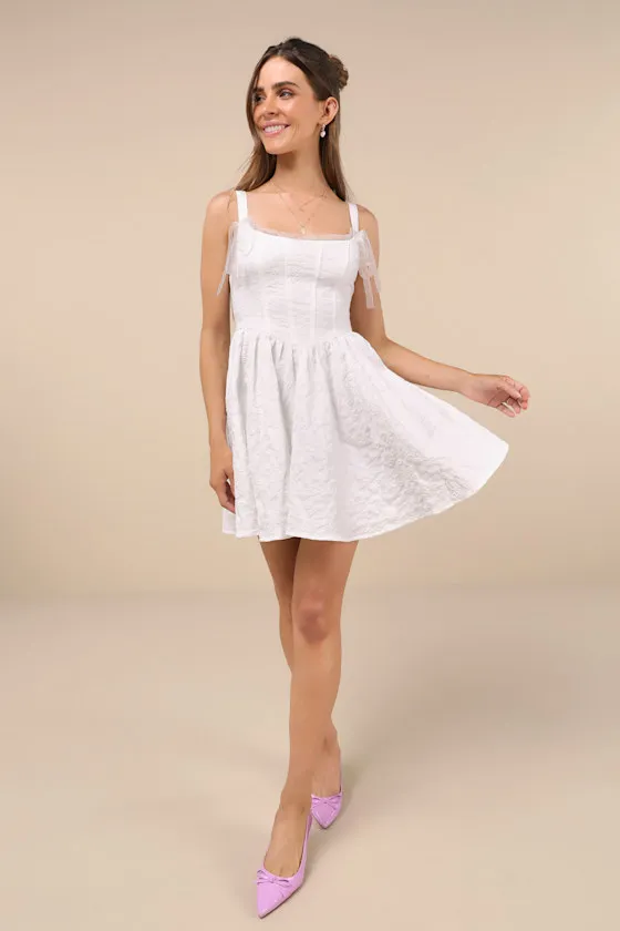Perfected Presence White Jacquard Tie-Strap Mini Dress sold by Lulus product image thumbnail 3