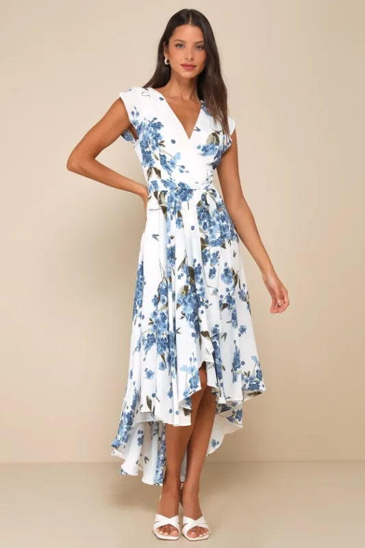 French Countryside White Floral Print High-Low Dress sold by Lulus