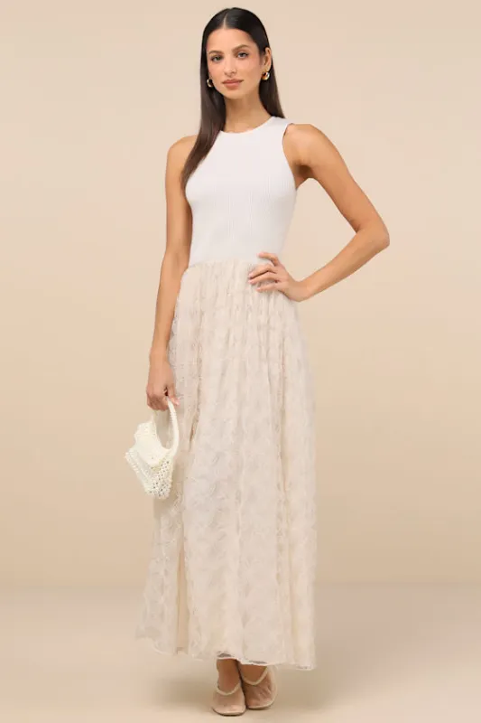 Completely Charming Ivory Sleeveless Textured Maxi Dress sold by Lulus