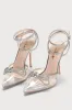 Lullie Silver Vinyl Rhinestone Ankle Strap Pointed-Toe Pumps sold by Lulus